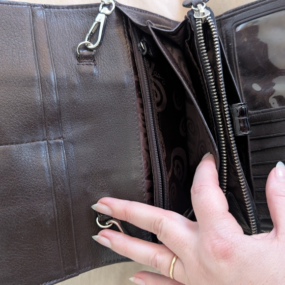 Brighton Shiny Crocodile-Embossed Brown Crossbody Bag - Picture 9 of 13